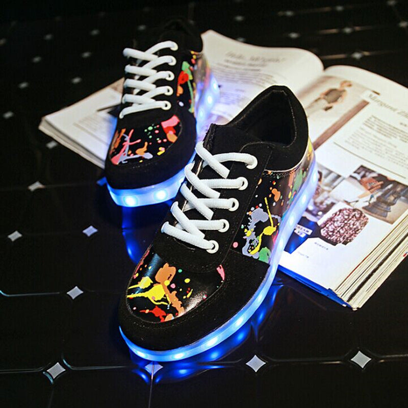 Shoes Couple Graffiti Low-cut Light Shoes USB Charging LED Lights Colo