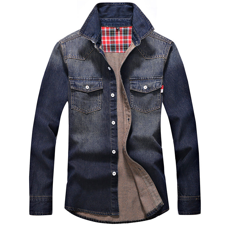 Shirt Denim Men Cotton Jeans  Fashion Autumn Slim Long Sleeve Cowboy