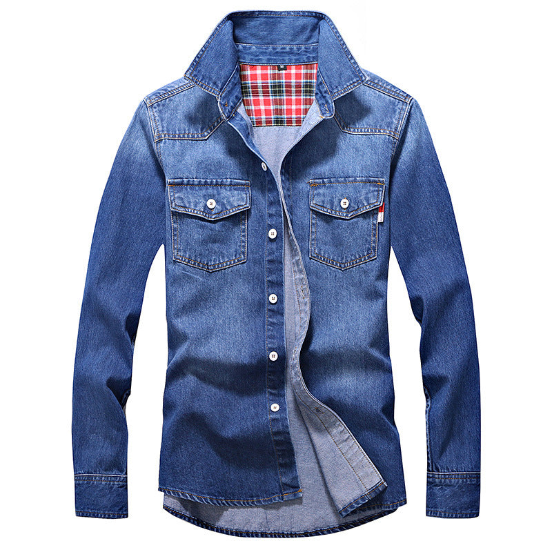 Shirt Denim Men Cotton Jeans  Fashion Autumn Slim Long Sleeve Cowboy