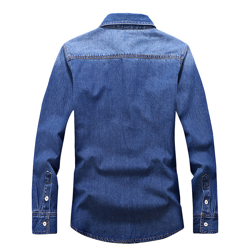 Shirt Denim Men Cotton Jeans  Fashion Autumn Slim Long Sleeve Cowboy