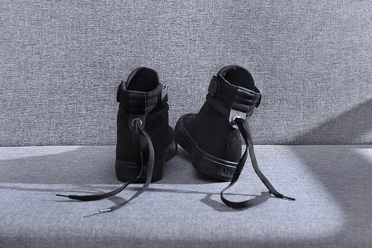 Shoes High-Top Canvas Korean Casual All-Match Flat-Heel Buckle White
