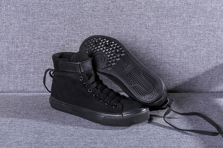 Shoes High-Top Canvas Korean Casual All-Match Flat-Heel Buckle White