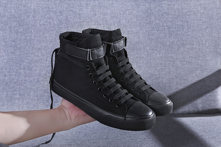 Shoes High-Top Canvas Korean Casual All-Match Flat-Heel Buckle White