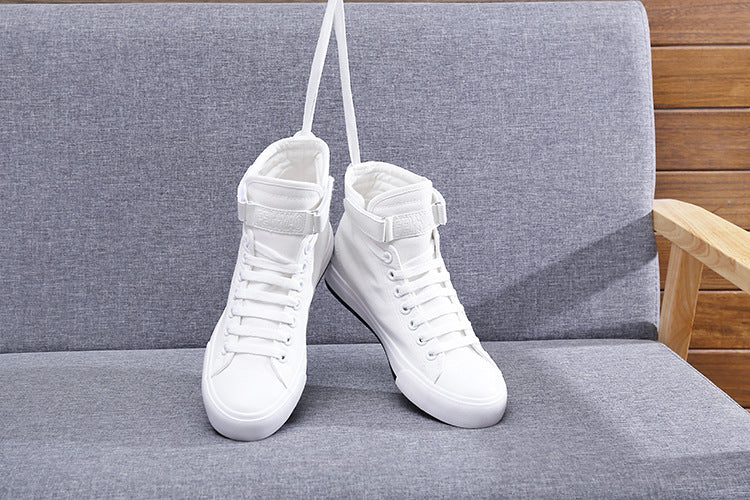 Shoes High-Top Canvas Korean Casual All-Match Flat-Heel Buckle White