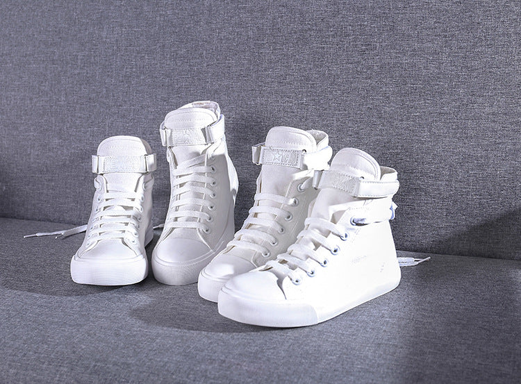 Shoes High-Top Canvas Korean Casual All-Match Flat-Heel Buckle White