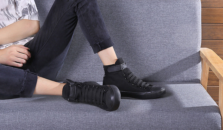 Shoes High-Top Canvas Korean Casual All-Match Flat-Heel Buckle White