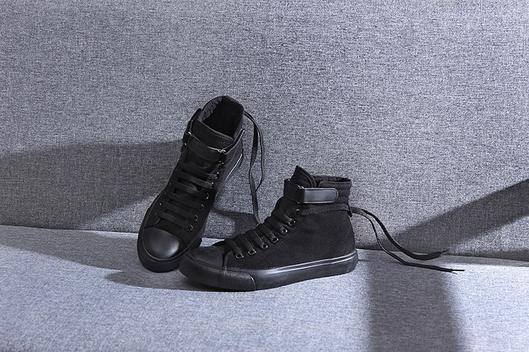 Shoes High-Top Canvas Korean Casual All-Match Flat-Heel Buckle White