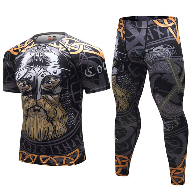 Tracksuit Mens Set 3D Animal Compression T-Shirt Pants Skin Motive SKA