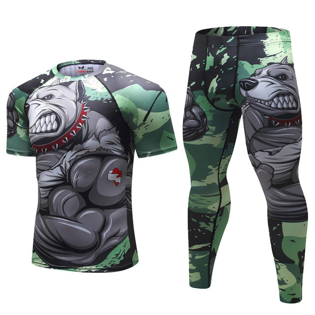 Tracksuit Mens Set 3D Animal Compression T-Shirt Pants Skin Motive SKA