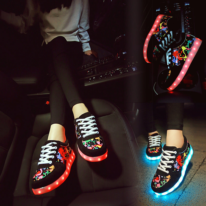 Shoes Couple Graffiti Low-cut Light Shoes USB Charging LED Lights Colo