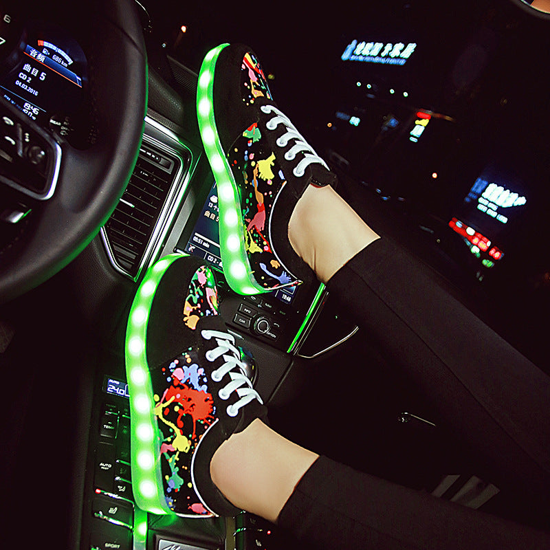 Shoes Couple Graffiti Low-cut Light Shoes USB Charging LED Lights Colo