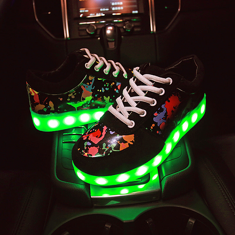 Shoes Couple Graffiti Low-cut Light Shoes USB Charging LED Lights Colo
