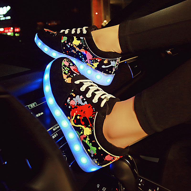 Shoes Couple Graffiti Low-cut Light Shoes USB Charging LED Lights Colo
