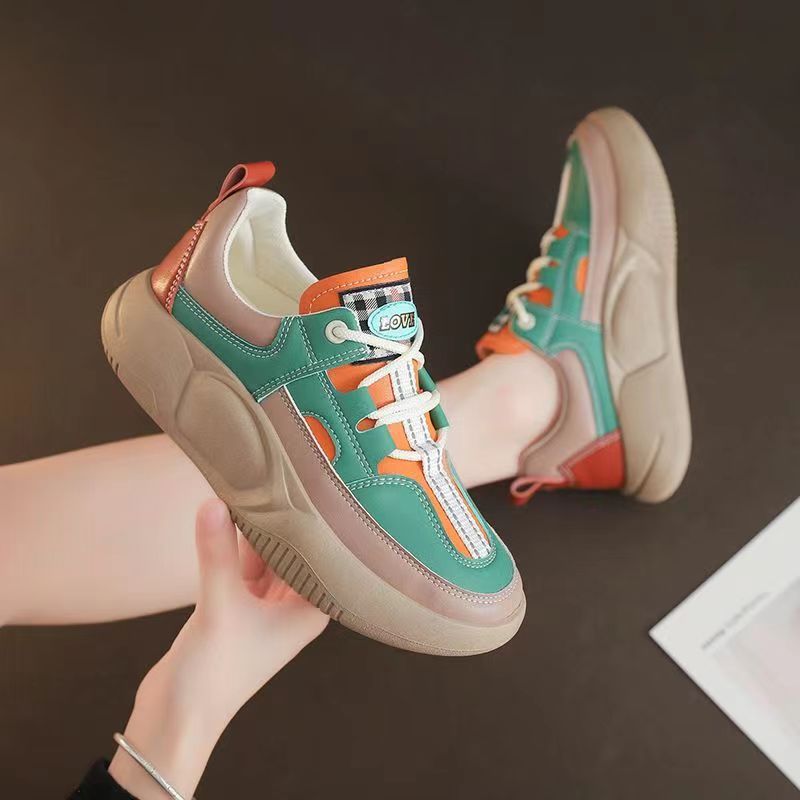 Sneakers Women's Fashion Thick-soled Leather Stitching Design Training