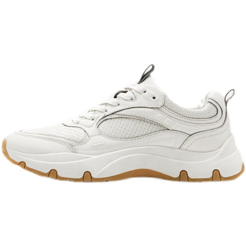 Sneakers Women's First Layer Cowhide Casual Round Toe With Thick Sole