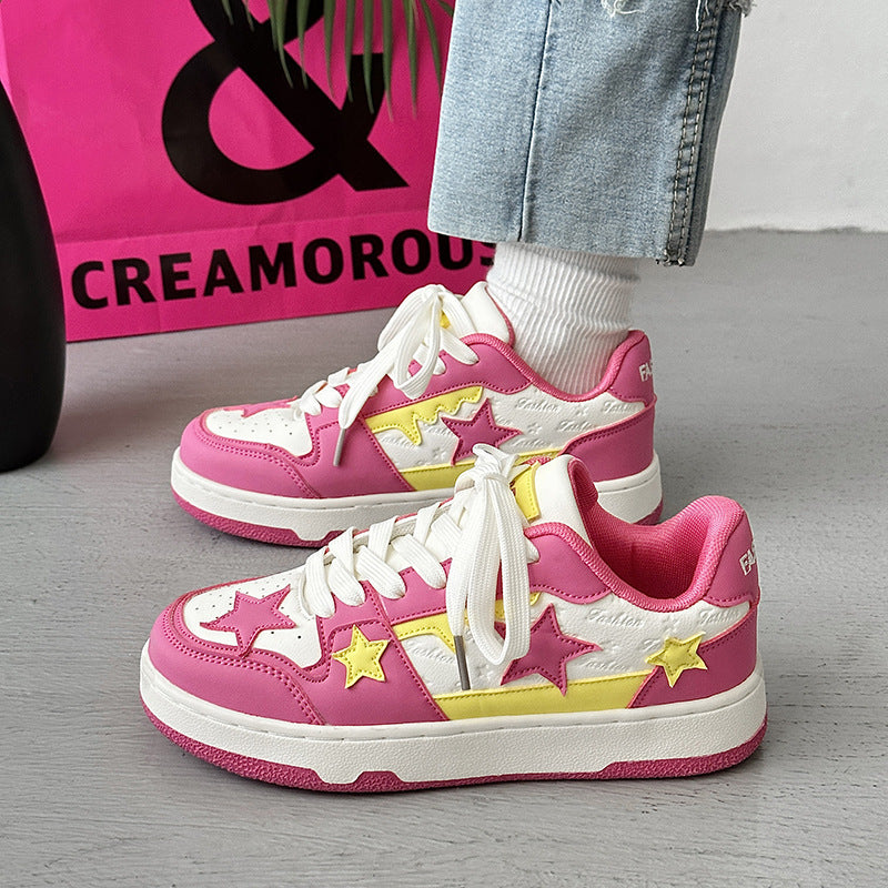 Shoes Summer Ins Hong Kong Style Contrast Color Retro Five-pointed Sta