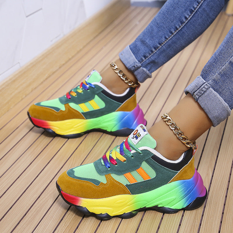 Sneakers Women's Fashion Thick Bottom Colorful Front Lace-up Design Ni