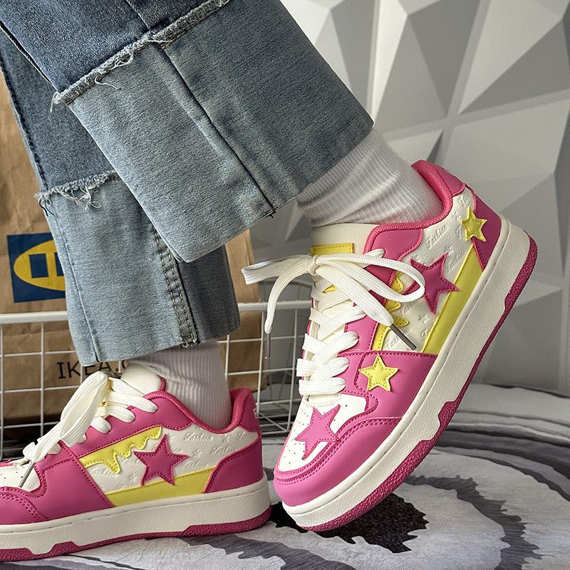 Shoes Summer Ins Hong Kong Style Contrast Color Retro Five-pointed Sta
