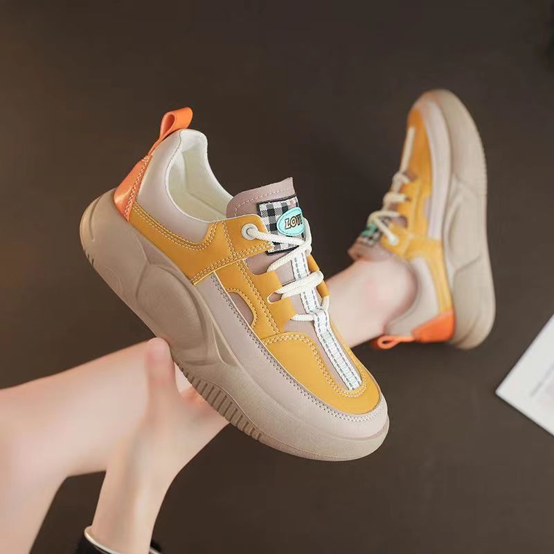 Sneakers Women's Fashion Thick-soled Leather Stitching Design Training