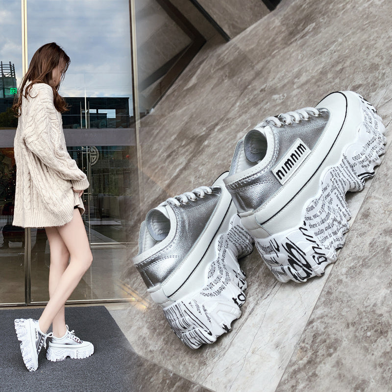 Sneakers Newspaper Trifle Bottom Trendy Casual Heightening Workout ABS