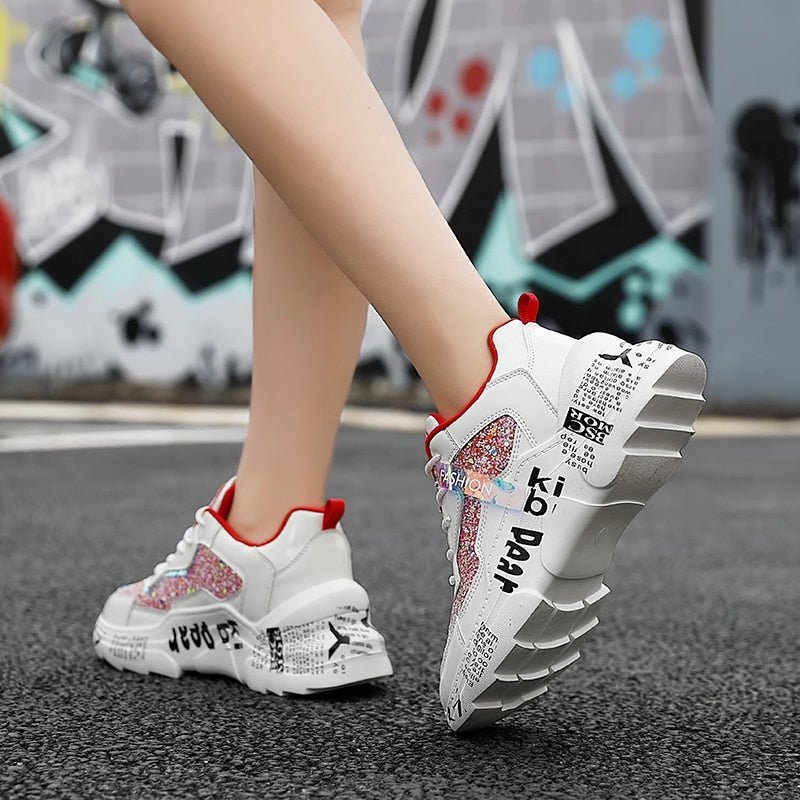 Sneakers Chunky Platform Spring Shoes Sequined Casual Bling Footwear