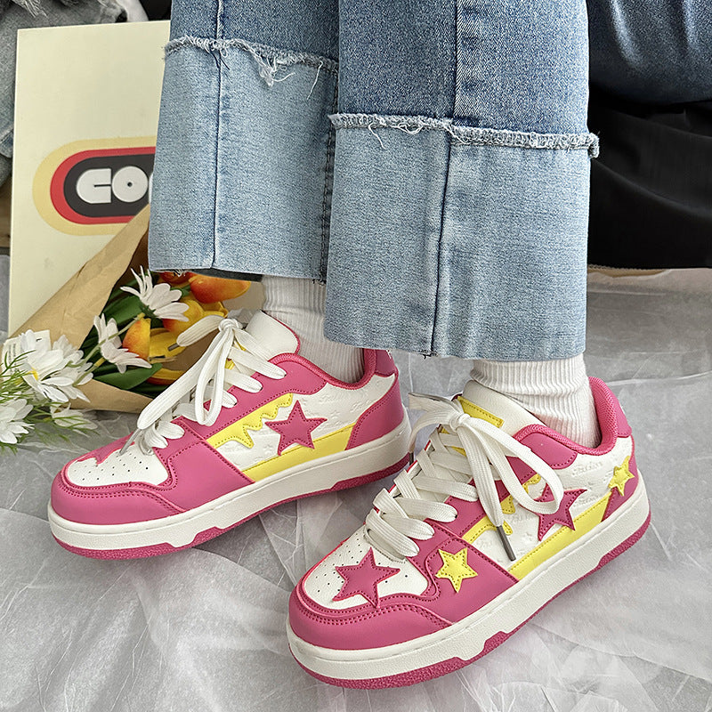 Shoes Summer Ins Hong Kong Style Contrast Color Retro Five-pointed Sta