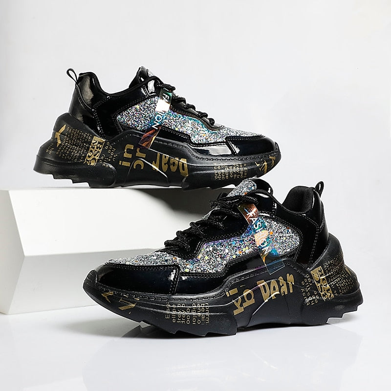 Sneakers Chunky Platform Spring Shoes Sequined Casual Bling Footwear
