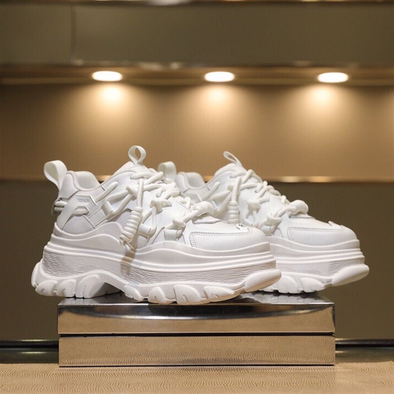 Sneakers Women's Fashion Casual Leather Lace-up Platform Footwear Nice