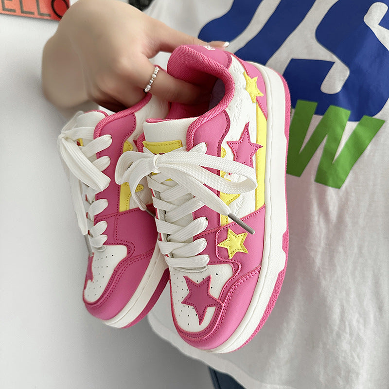 Shoes Summer Ins Hong Kong Style Contrast Color Retro Five-pointed Sta