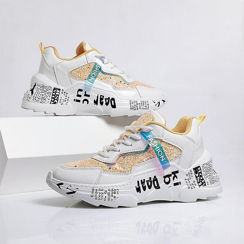 Sneakers Chunky Platform Spring Shoes Sequined Casual Bling Footwear