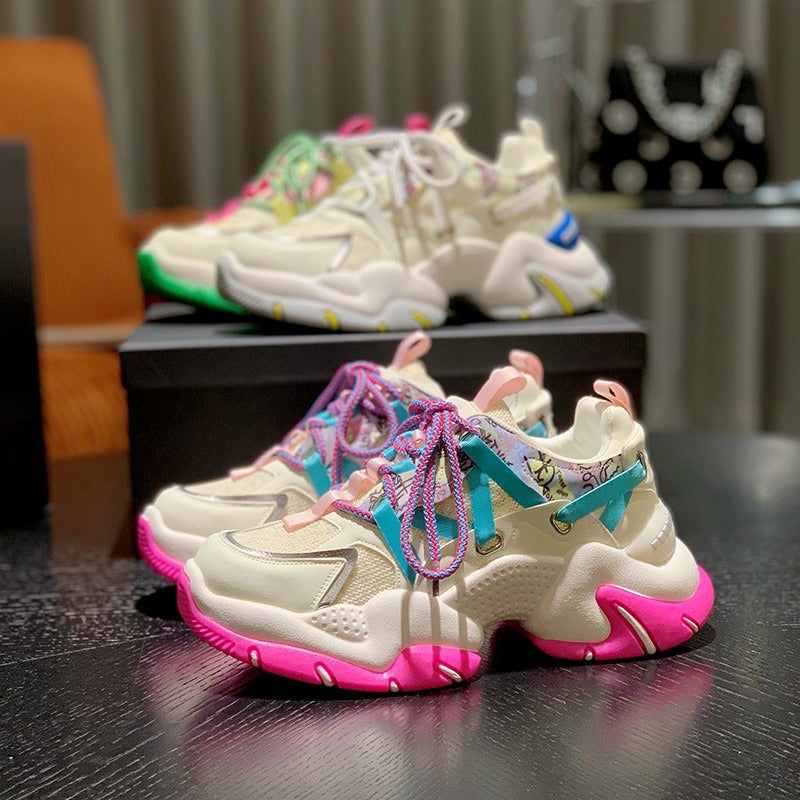 Sneakers Women Chunky Breathable Mesh Mixed Colors Tennis Sneaker Plat