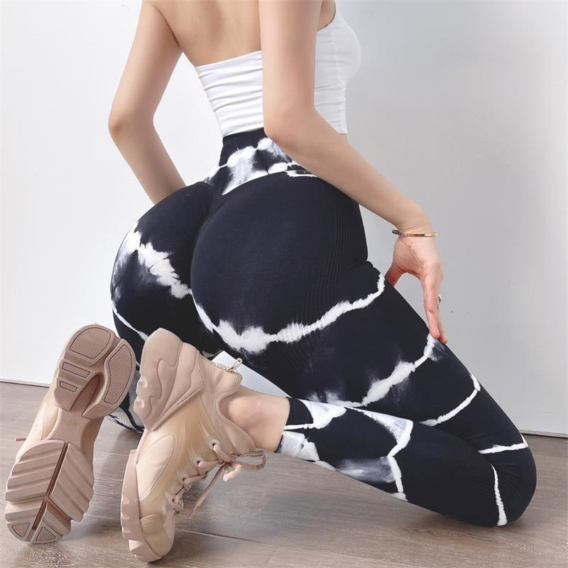 Pants New Honey Peach Hip Fitness Tie Dyed High Waist Hip Lift Yoga Pa