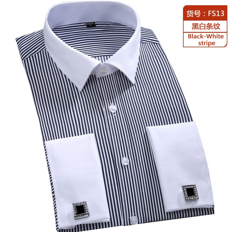 Shirt Men's French Cuff Dress Shirt 2023 New White Long Sleeve Style