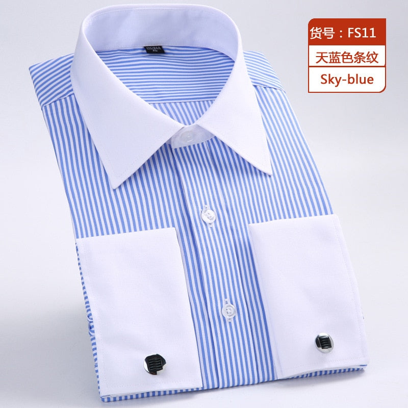 Shirt Men's French Cuff Dress Shirt 2023 New White Long Sleeve Style