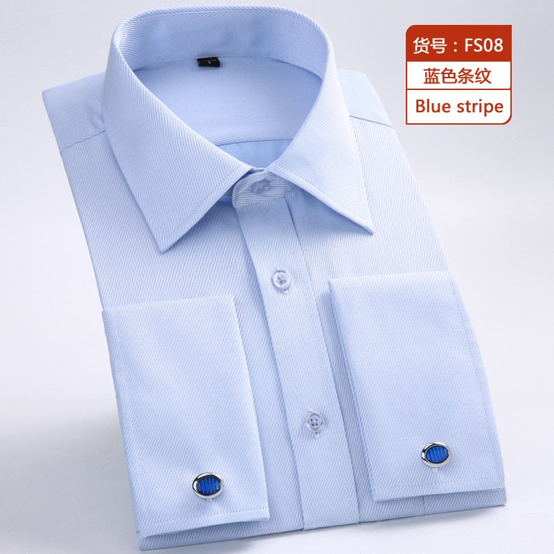 Shirt Men's French Cuff Dress Shirt 2023 New White Long Sleeve Style