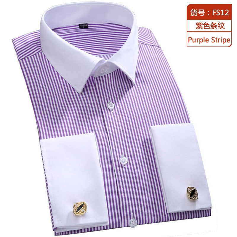 Shirt Men's French Cuff Dress Shirt 2023 New White Long Sleeve Style