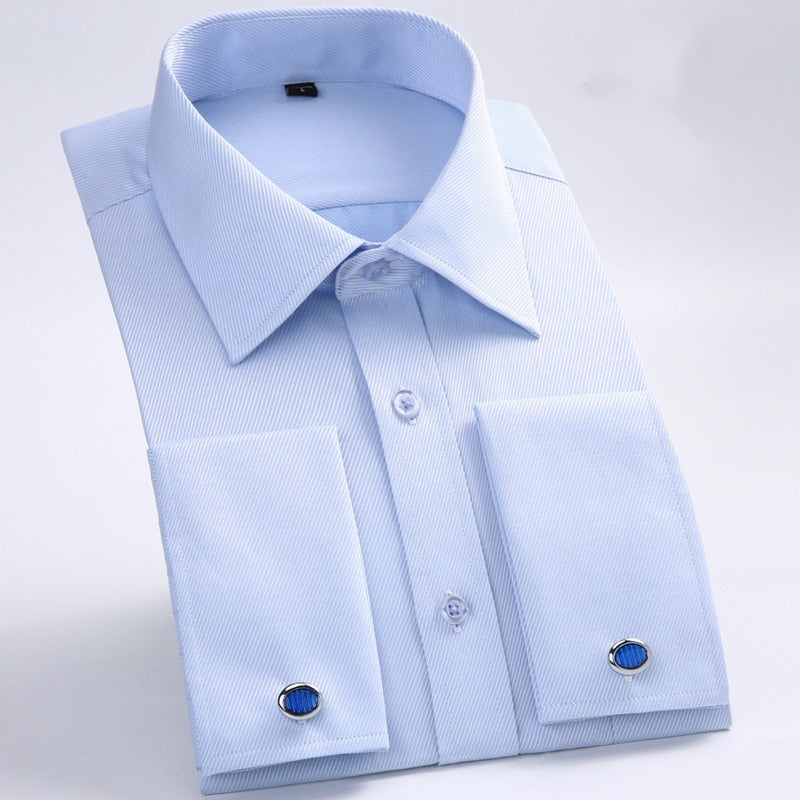 Shirt Men's French Cuff Dress Shirt 2023 New White Long Sleeve Style