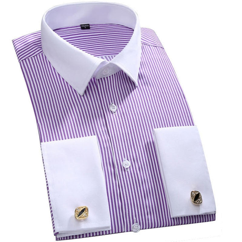 Shirt Men's French Cuff Dress Shirt 2023 New White Long Sleeve Style