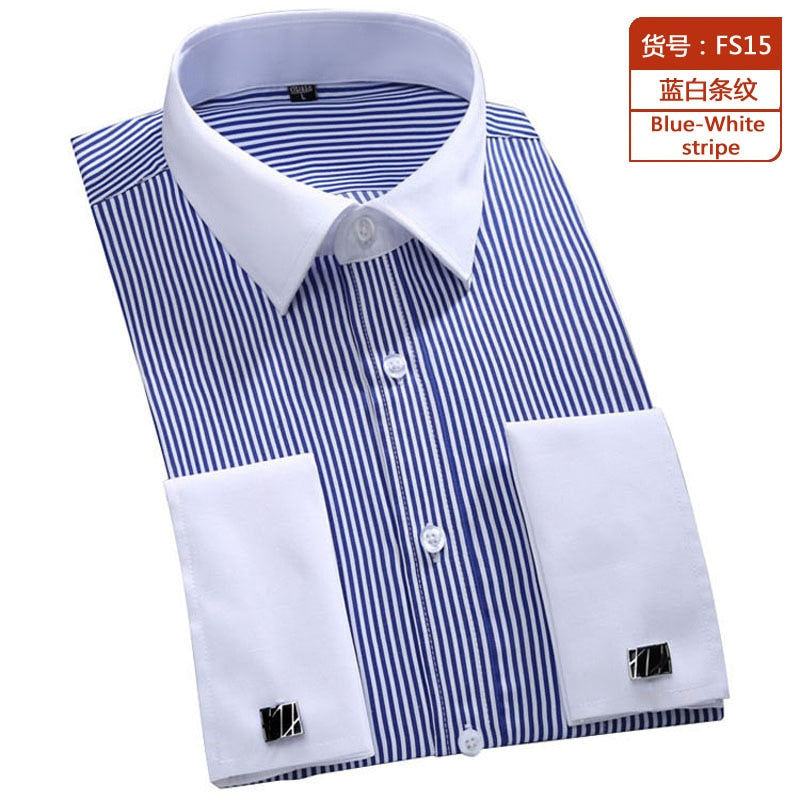 Shirt Men's French Cuff Dress Shirt 2023 New White Long Sleeve Style
