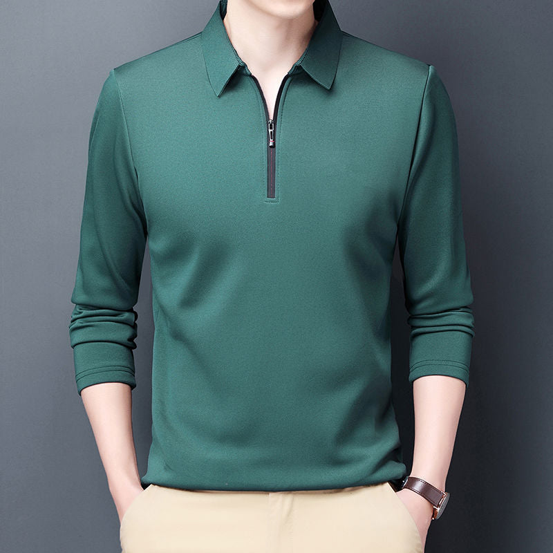 Polo Men's Solid Shirt Lapel Long-sleeved Polos Shirt Design Style Wea