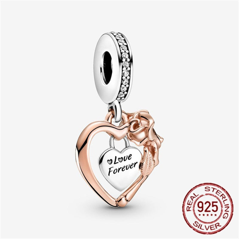 Bead New 925 Sterling Silver Golden Heart-Shaped Women Jewelry Beauty