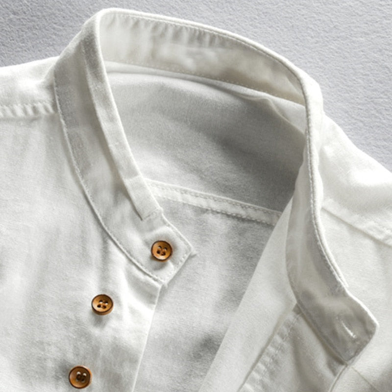 Shirt Japan Style Mens Linen Cotton Harajuku Stand Collar Long Sleeve