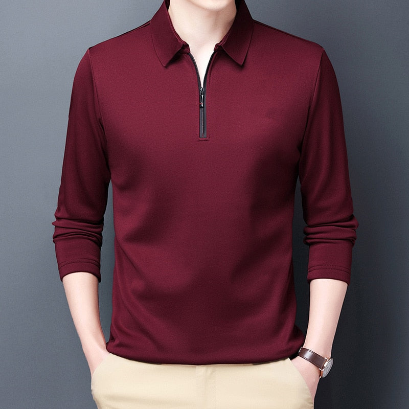 Polo Men's Solid Shirt Lapel Long-sleeved Polos Shirt Design Style Wea