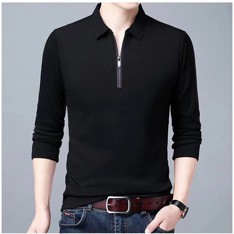Polo Men's Solid Shirt Lapel Long-sleeved Polos Shirt Design Style Wea