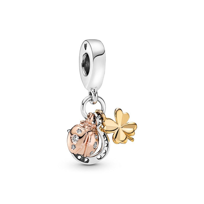 Bead New 925 Sterling Silver Golden Heart-Shaped Women Jewelry Beauty