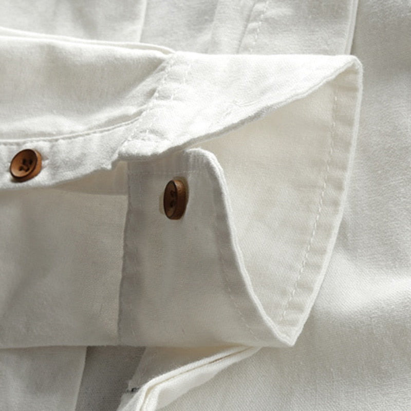 Shirt Japan Style Mens Linen Cotton Harajuku Stand Collar Long Sleeve