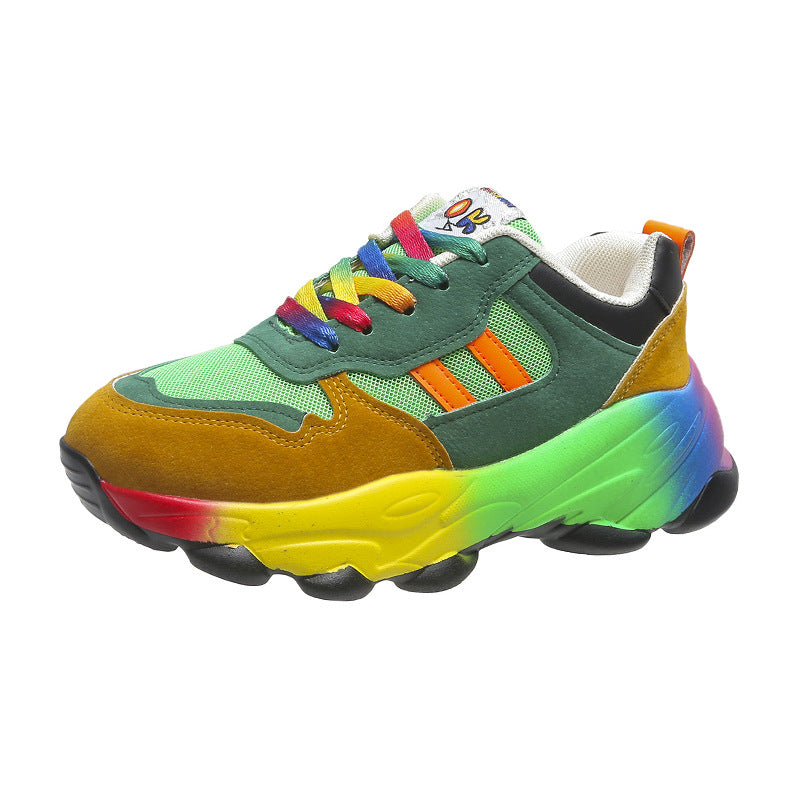 Sneakers Women's Fashion Thick Bottom Colorful Front Lace-up Design Ni