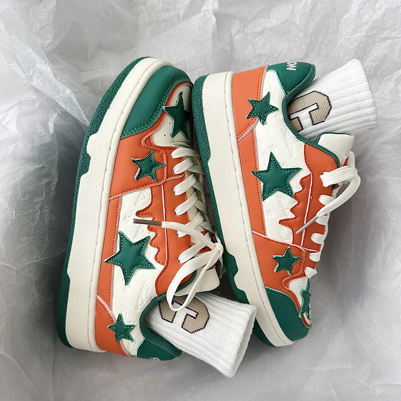 Shoes Summer Ins Hong Kong Style Contrast Color Retro Five-pointed Sta