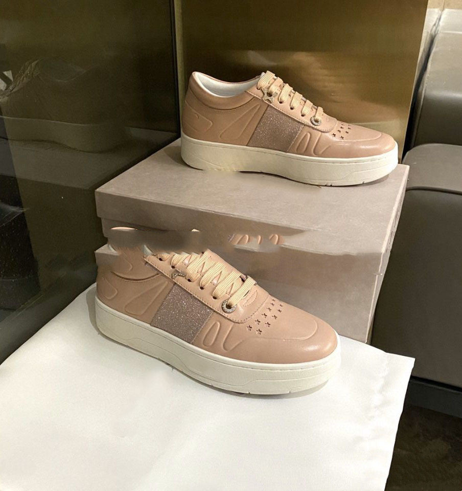 Shoes Pearl Sequin Lace-up Sports Casual Platform Casual White Style D