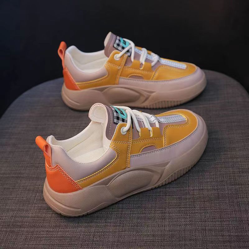 Sneakers Women's Fashion Thick-soled Leather Stitching Design Training